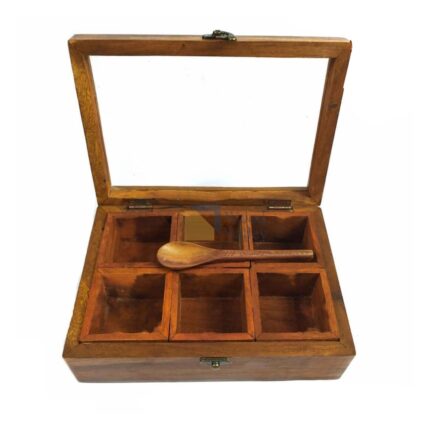 Wooden Masala Box Six Portion