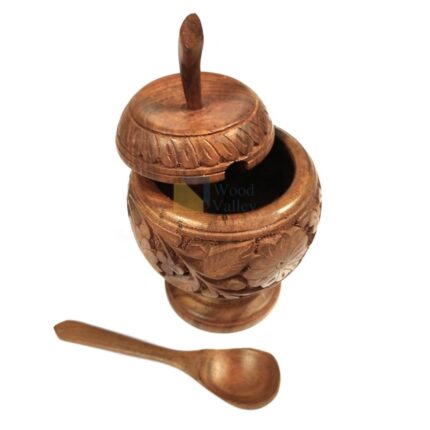 Wooden Sugar Pot Beautiful Hand Carving Design